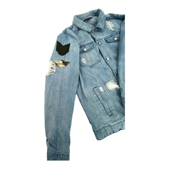 Jay Walker Distressed Denim Jacket Customized With Patches Womens Large - Picture 10 of 15